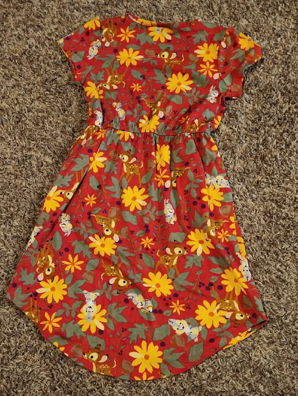 LuLaRoe Kids Dress in Red with Yellow Floral and Green Leaves